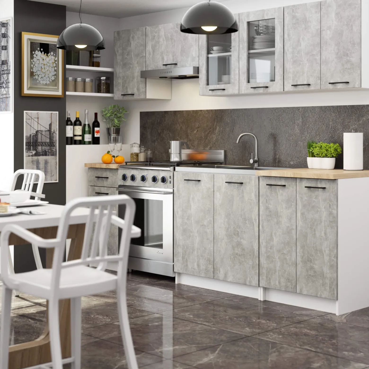 Zestaw kuchenny AKORD OLIWIA 240 cm Szary Beton 240x46x203cm