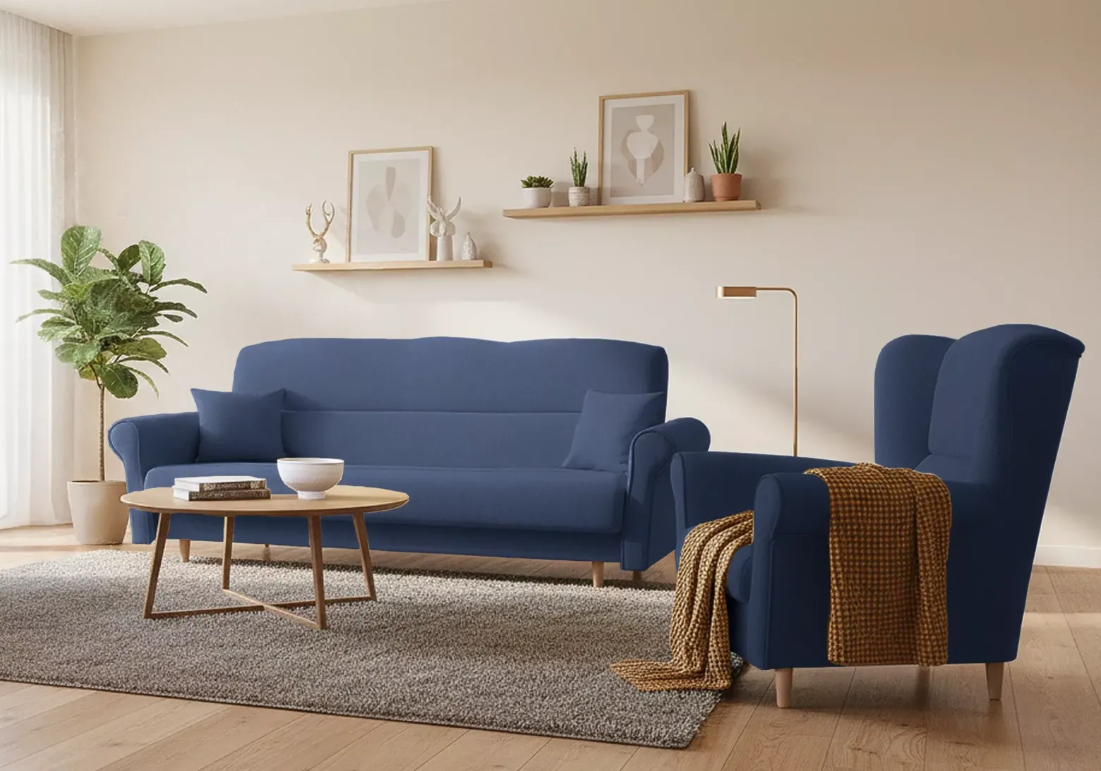 Zestaw Loft kanapa i fotel Niebieski
