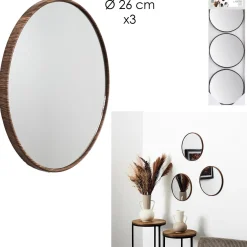 Zestaw 3 lustra Toronto okrągłe orzech 26 cm kolor orzecha