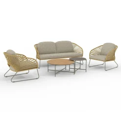 Zestaw MEBLE OGRODOWE Novella beż sofa, 2 fotele i stoliki