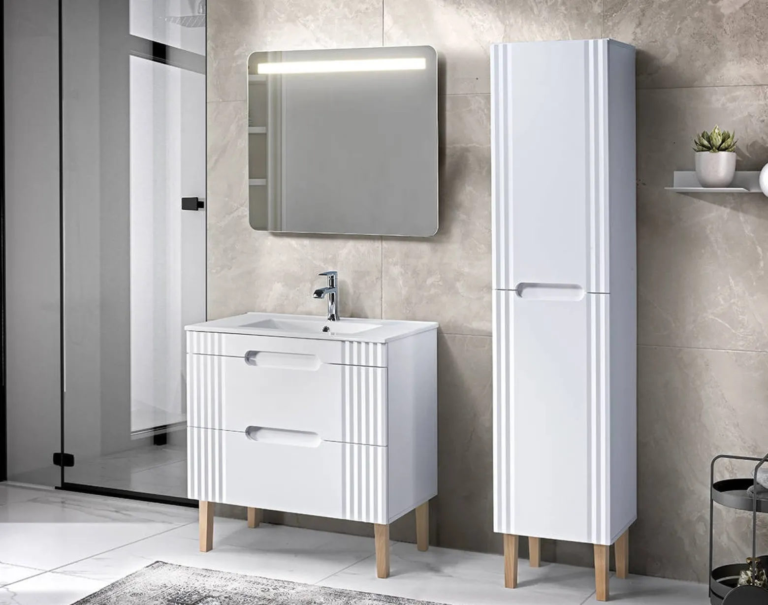 Zestaw Mebli Łazienkowych Fiji White 80 cm z Umywalką Nablatową, Szafką