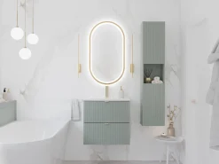 Zestaw Mebli Łazienkowych Line Reed Green 140cm z Blatem, 2 Umywalkami