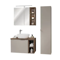 Zestaw Mebli Łazienkowych Santa Fe Taupe 80cm z Blatem, Umywalką Nablatową