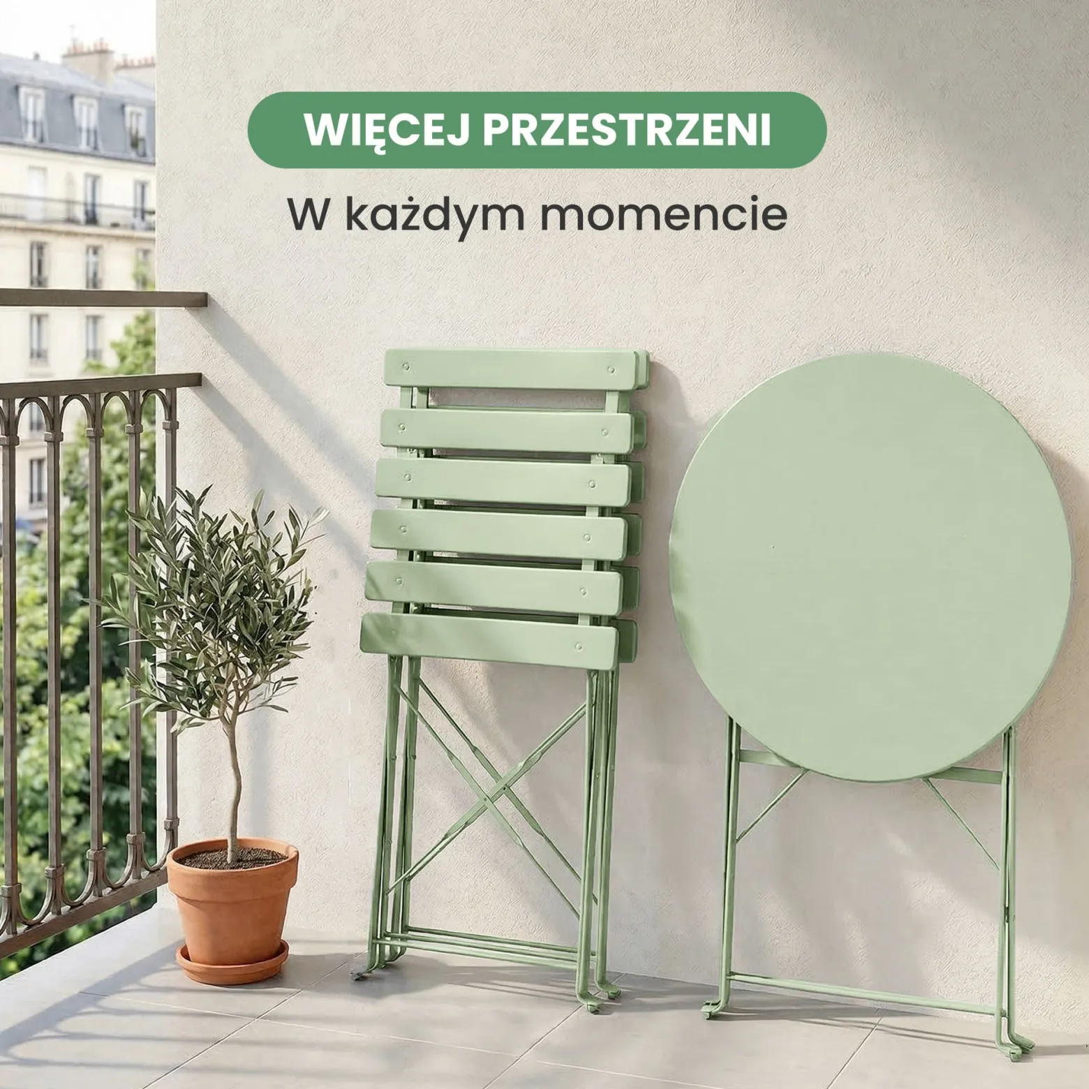 Zestaw mebli balkonowych ORION stół i krzesła zielony