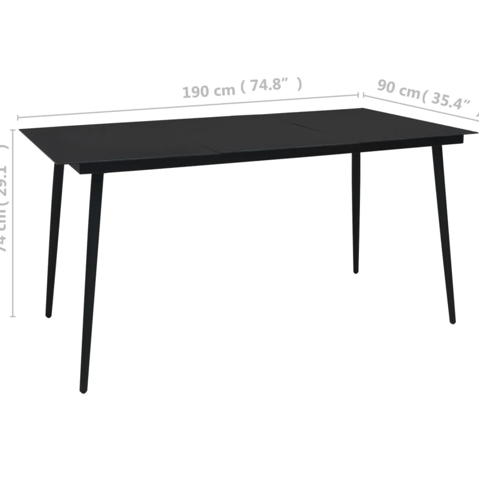 Zestaw mebli ogrodowych Czarny 190 cm table length PVC vidaXL