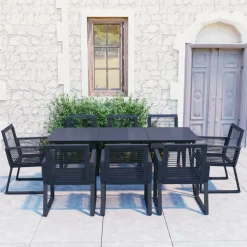 Zestaw mebli ogrodowych Czarny 190 cm table length PVC vidaXL