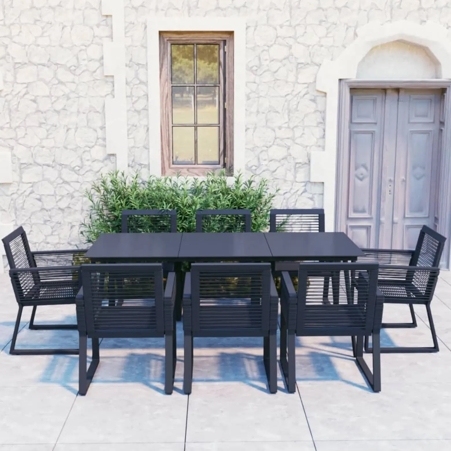 Zestaw mebli ogrodowych Czarny 190 cm table length PVC vidaXL