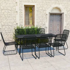 Zestaw mebli ogrodowych Czarny 190 cm table length Technorattan vidaXL
