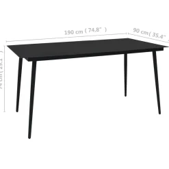 Zestaw mebli ogrodowych Czarny 190 cm table length Technorattan vidaXL