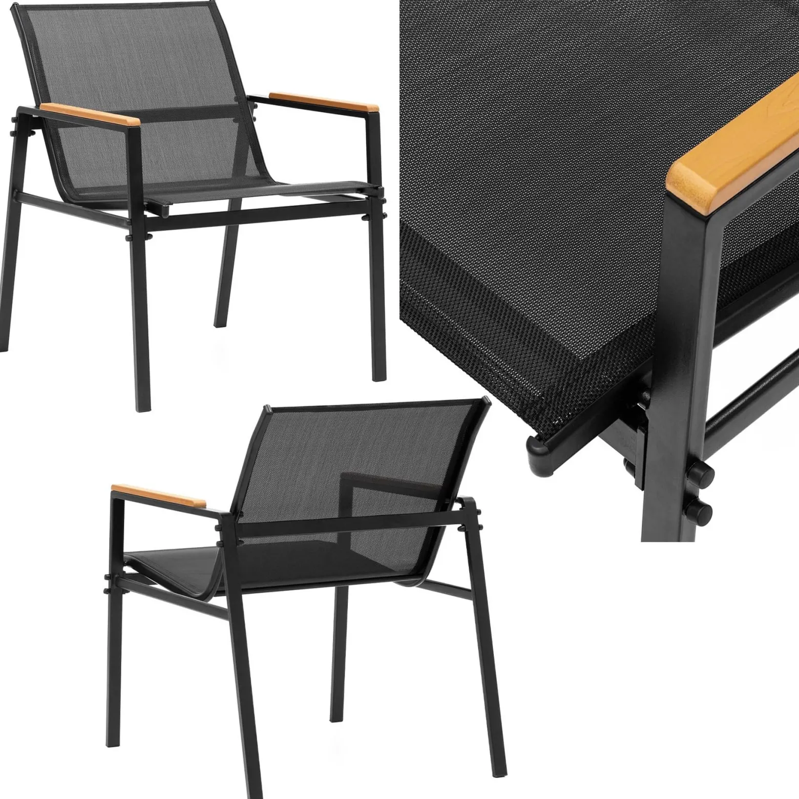 Zestaw mebli ogrodowych dla 4 osób sofa, krzesła, stolik metalowe, czarne