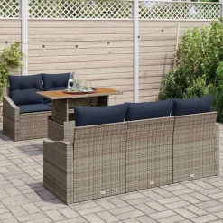 Zestaw Mebli Ogrodowych Modułowy Rattan Szary 4 Sofy Stół na Ogród