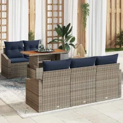 Zestaw Mebli Ogrodowych Modułowy Rattan Szary 4 Sofy Stół na Ogród