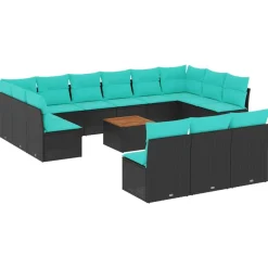 Zestaw Mebli Ogrodowych Modułowy Rattan Czarny Stół na Taras Ogród