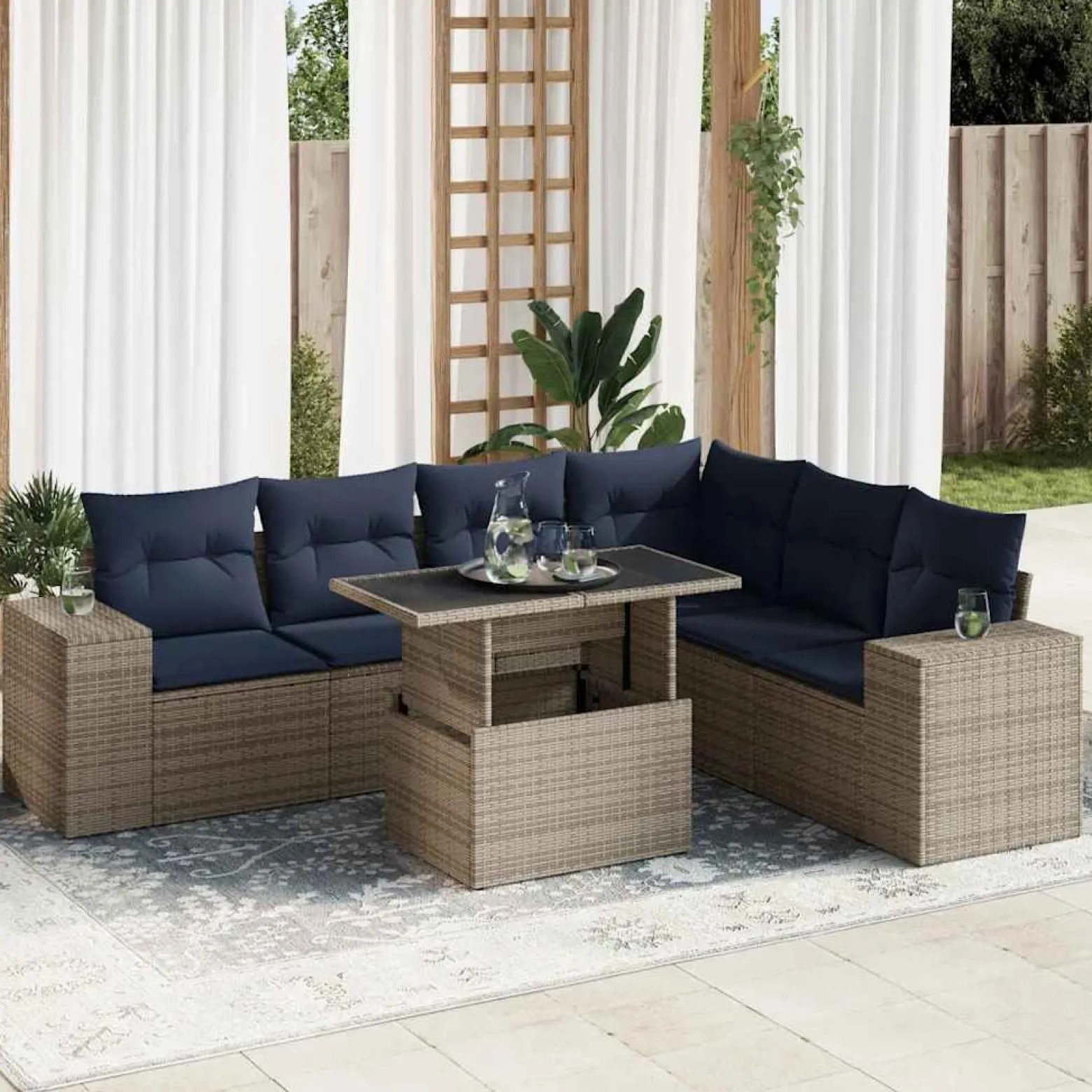 Zestaw Mebli Ogrodowych Stół Rattan Poduszki Do Ogrodu Na Taras Na Patio
