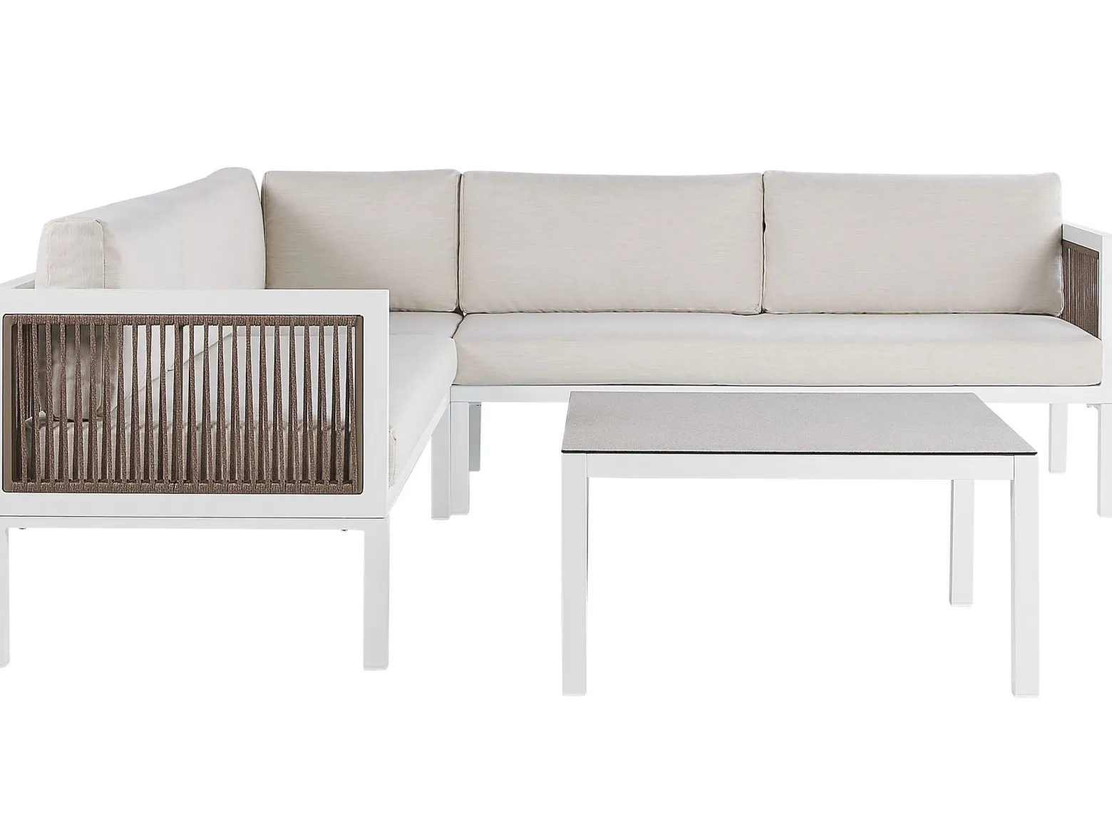 Zestaw mebli ogrodowych stół sofa biały