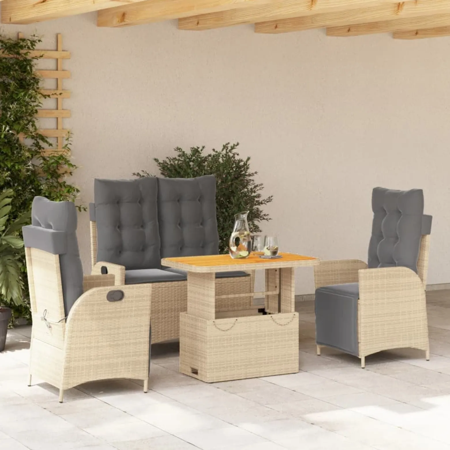 Zestaw mebli ogrodowych technorattan beż stół krzesła na taras ogród balkon