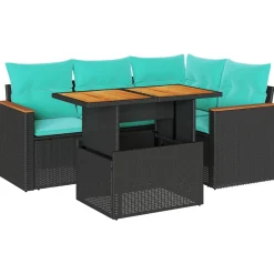 Zestaw Mebli Ogrodowych Wypoczynkowy Rattan Czarny Sofa Stół na Taras