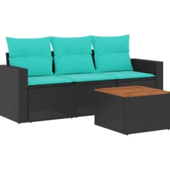 Zestaw Mebli Ogrodowych Wypoczynkowy Rattan Czarny Sofa Stół Taras