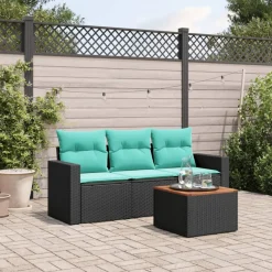 Zestaw Mebli Ogrodowych Wypoczynkowy Rattan Czarny Sofa Stół Taras