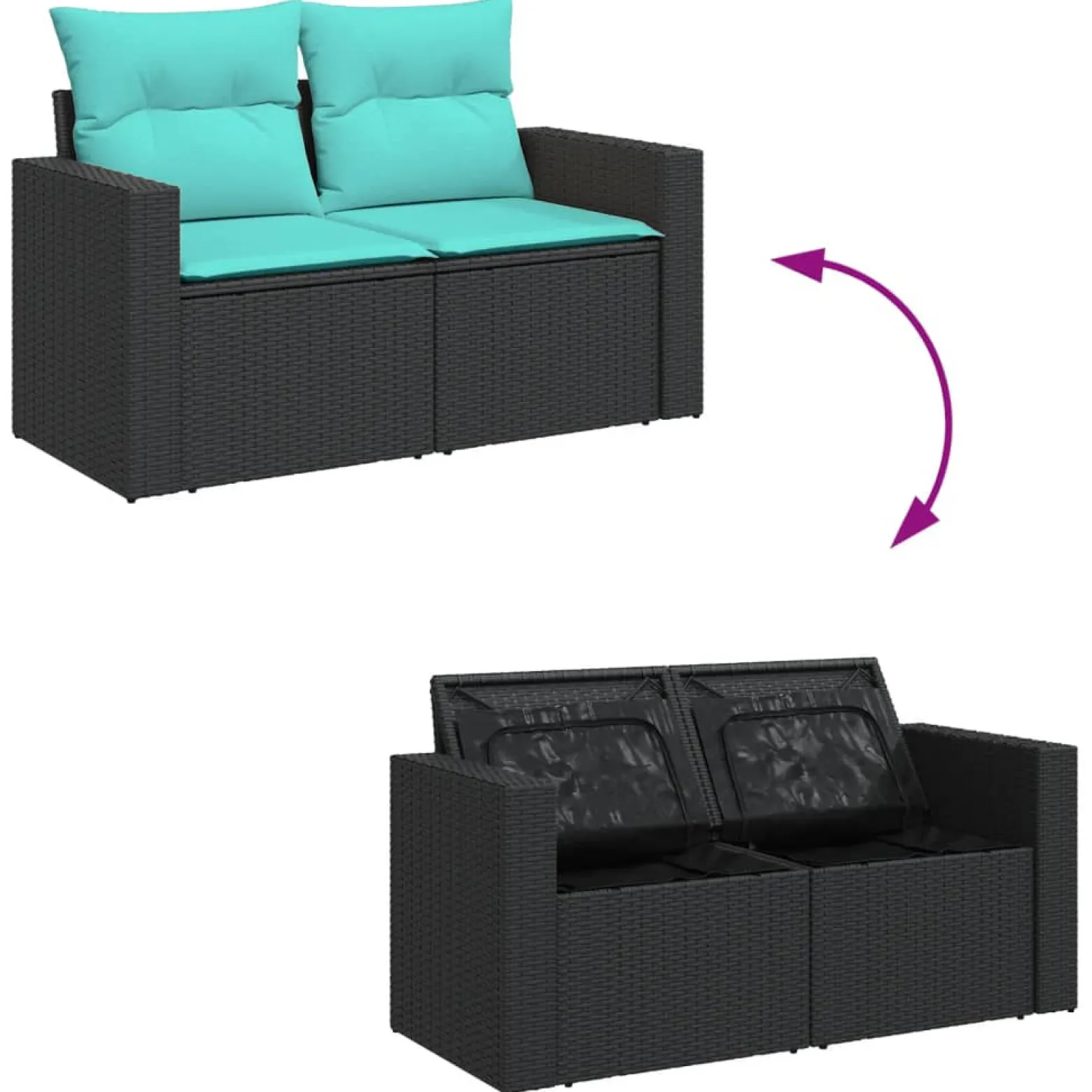 Zestaw Mebli Ogrodowych Wypoczynkowy Rattan Czarny Sofa Stół Taras