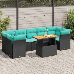 Zestaw Mebli Ogrodowych Wypoczynkowy Rattan Czarny Sofa Stół Taras