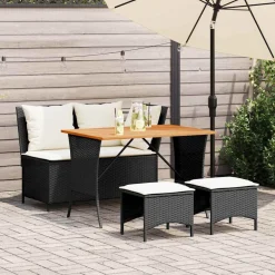Zestaw Mebli Ogrodowych Wypoczynkowy Sofy Stolik Podnóżek Rattan Na Balkon