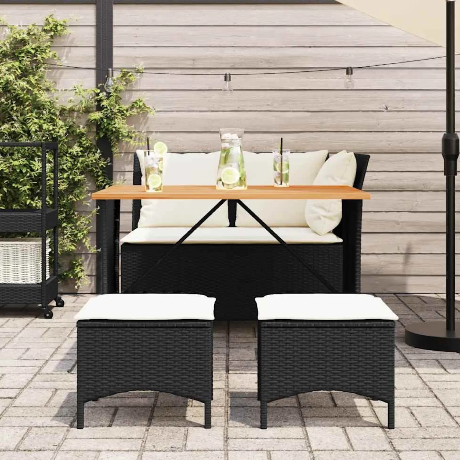 Zestaw Mebli Ogrodowych Wypoczynkowy Sofy Stolik Podnóżek Rattan Na Balkon