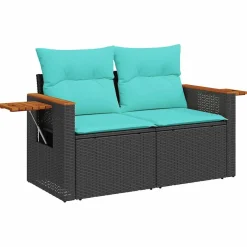 Zestaw Mebli Ogrodowych Wypoczynkowy Rattan Czarny Sofa Stół na Taras