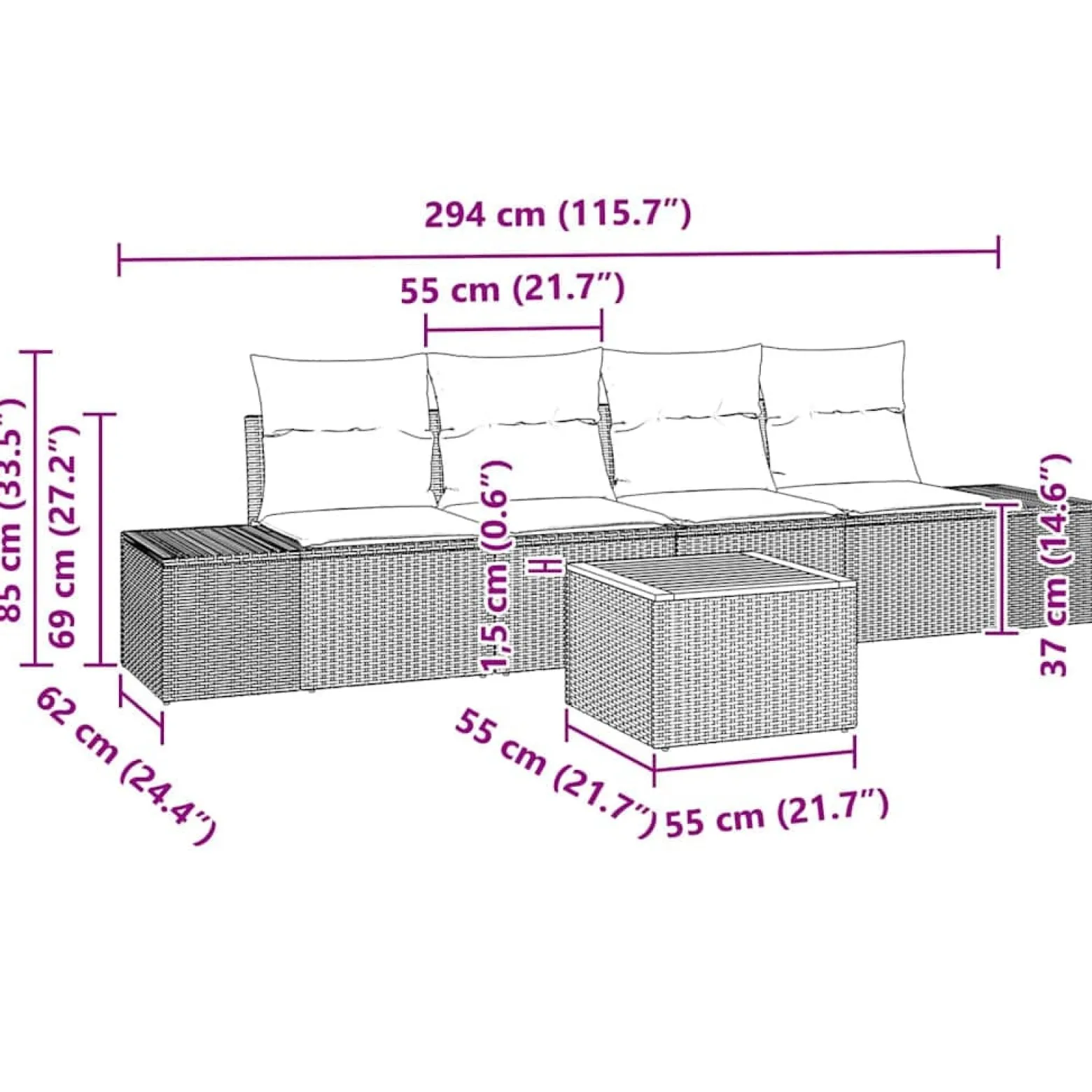 Zestaw Mebli Ogrodowych Wypoczynkowy Sofy Stolik Rattan Na Patio Na Taras