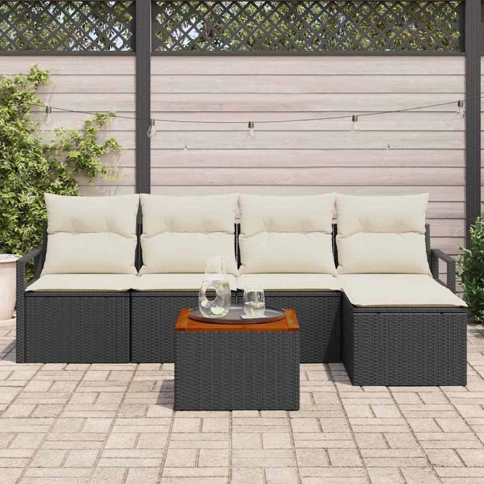 Zestaw Mebli Ogrodowych Wypoczynkowy Sofy Stolik Podnóżek Rattan Na Patio
