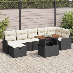 Zestaw Mebli Ogrodowych Wypoczynkowy Sofy Stolik Podnóżek Rattan Na Patio