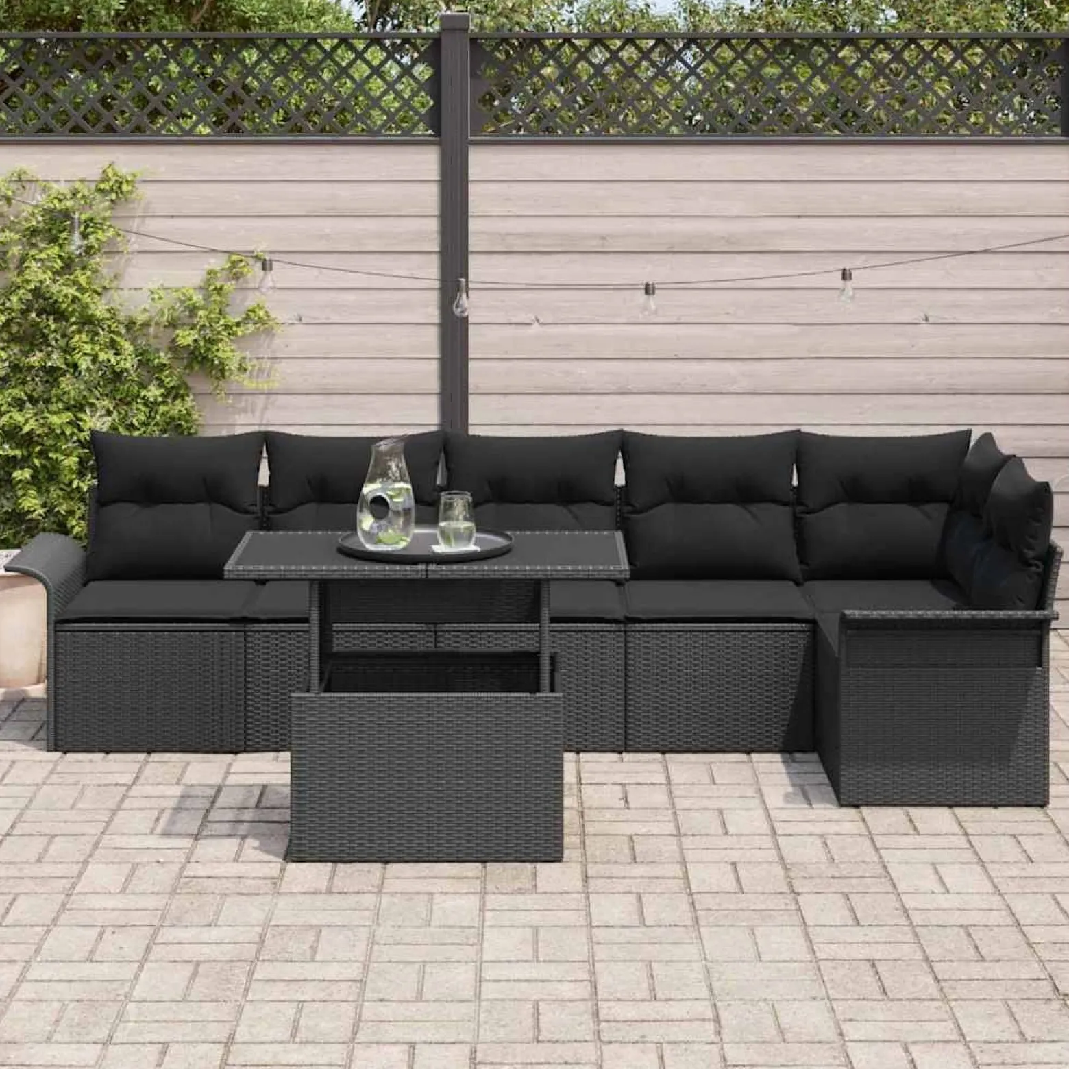 Zestaw Mebli Ogrodowych Wypoczynkowy Sofy Stolik Rattan Poduszki Na Patio