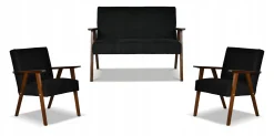 Zestaw mebli PRL retro SOLER sofa fotele Family Meble czarny welur Angel