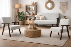 Zestaw mebli PRL retro SOLER sofa fotele Family Meble czarny welur Angel