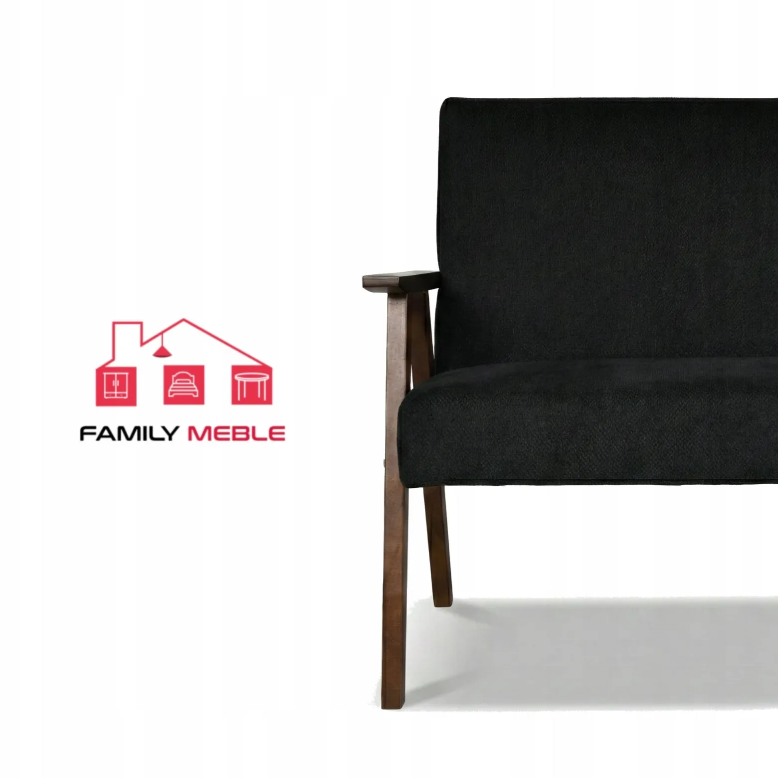 Zestaw mebli PRL retro SOLER sofa fotele Family Meble czarny welur Angel
