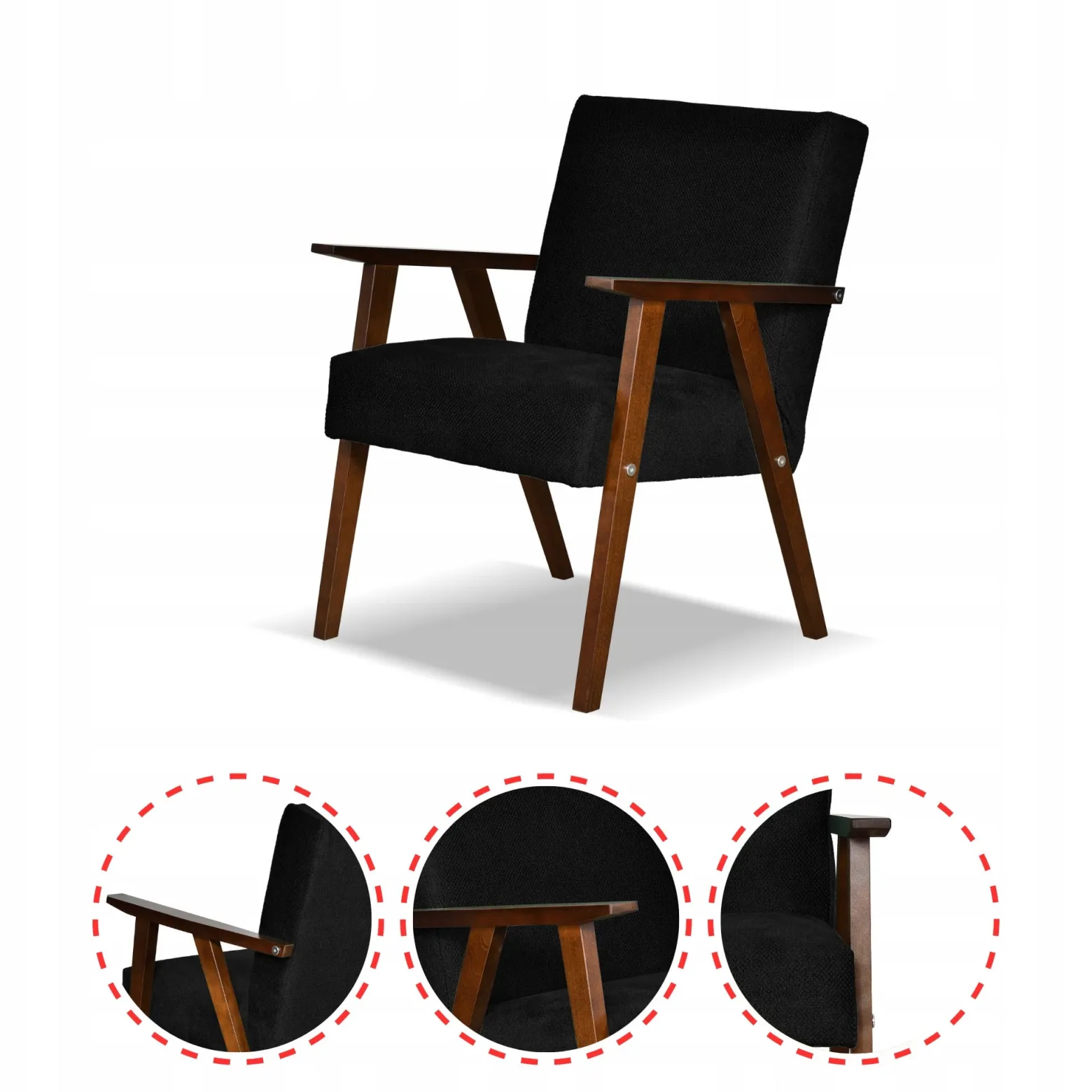 Zestaw mebli PRL retro SOLER sofa fotele Family Meble czarny welur Angel