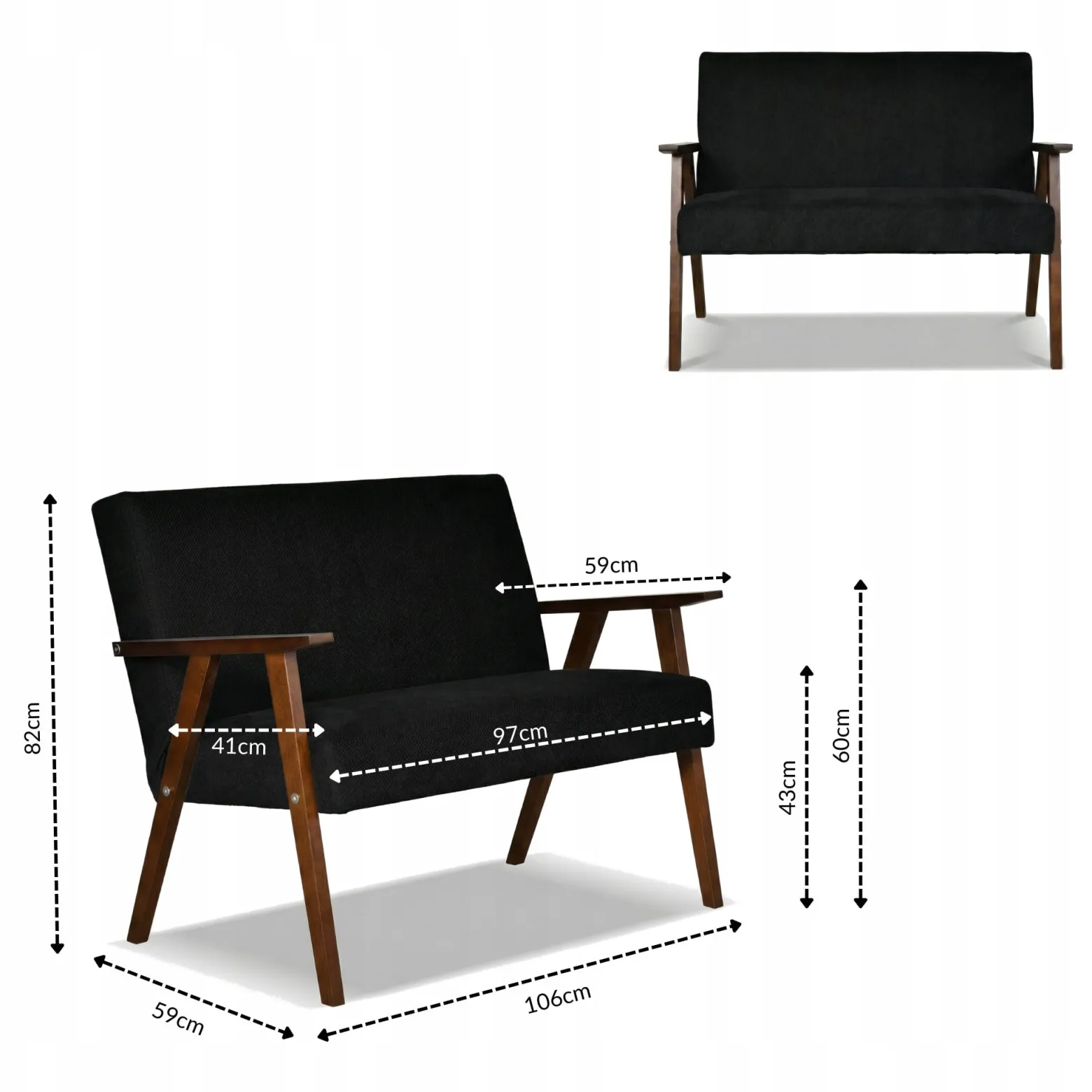 Zestaw mebli PRL retro SOLER sofa fotele Family Meble czarny welur Angel