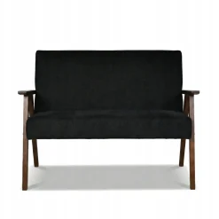 Zestaw mebli PRL retro SOLER sofa fotele Family Meble czarny welur Angel