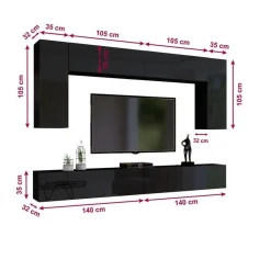 Zestaw mebli salonowych 280 cm PREMIUM czarny połysk