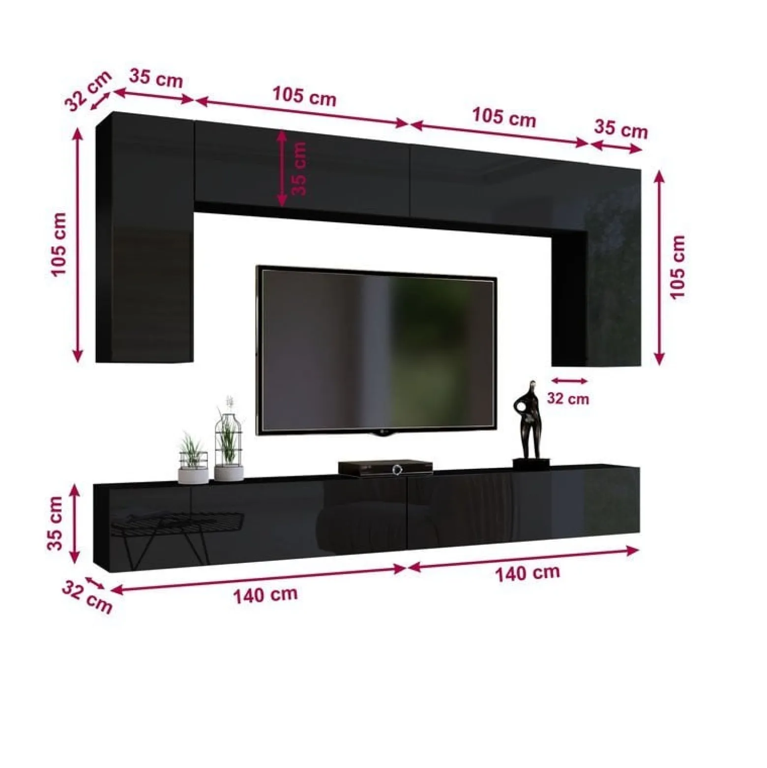 Zestaw mebli salonowych 280 cm PREMIUM czarny połysk