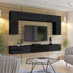 Zestaw mebli salonowych 280 cm PREMIUM czarny połysk