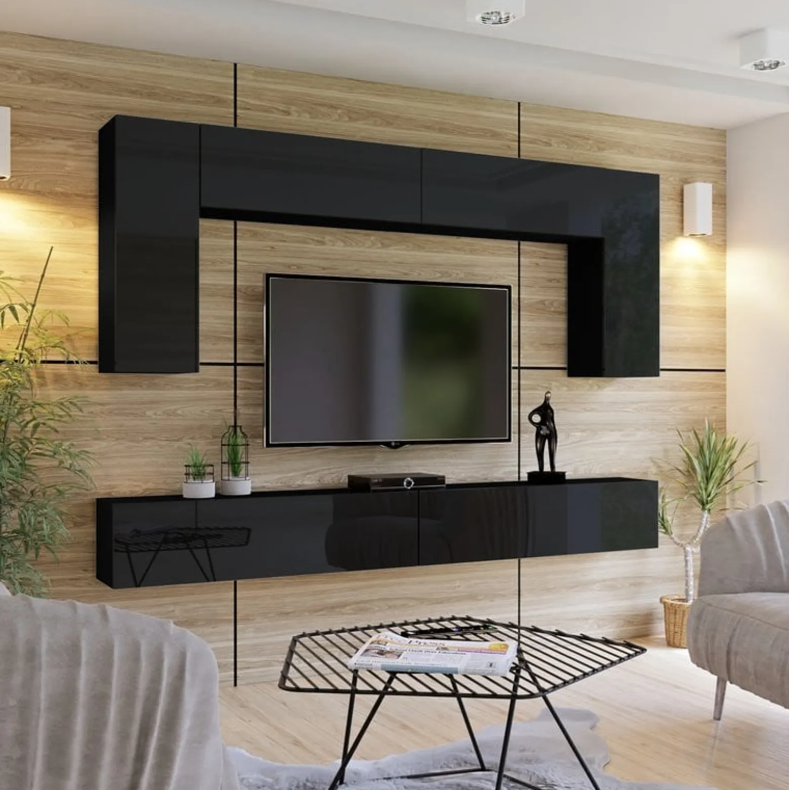 Zestaw mebli salonowych 280 cm PREMIUM czarny połysk