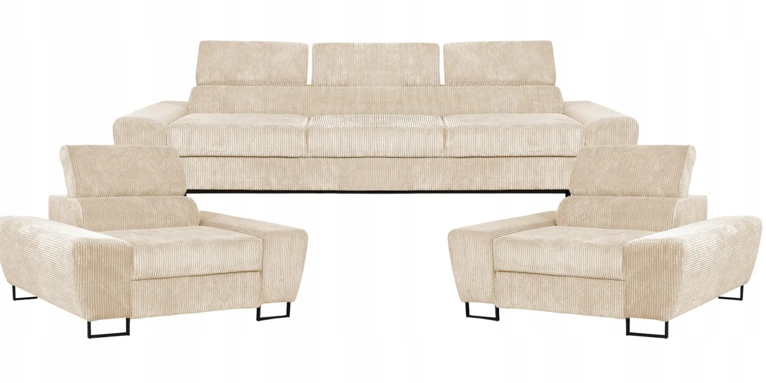 Zestaw mebli wypoczynkowych salonu Savio Sofa 3os fotele beż Family Meble