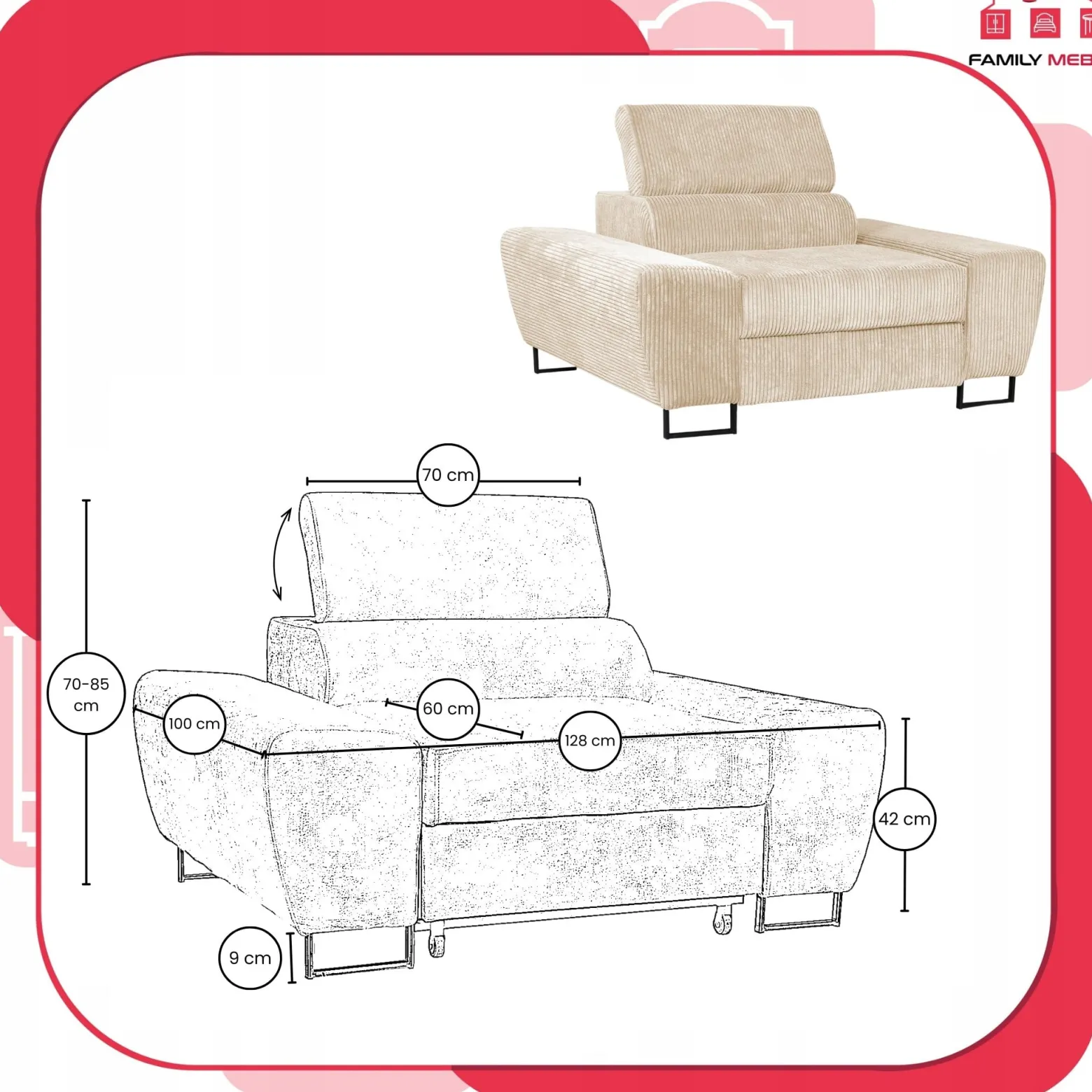 Zestaw mebli wypoczynkowych salonu Savio Sofa 3os fotele beż Family Meble