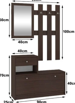 Zestaw mebli z szafką na buty AKORD Wenge 90 cm 90x25x170 cm