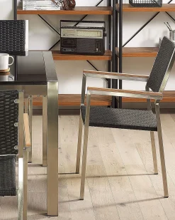 Zestaw ogrodowy 6 krzeseł rattan czarne