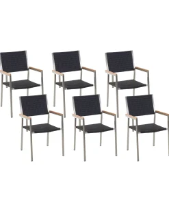 Zestaw ogrodowy 6 krzeseł rattan czarne