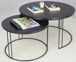 Zestaw Okrągłych Stolików Kawowych 2w1 Salon Loft Czarny+Czarny MiniPearl