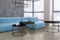 Zestaw Okrągłych Stolików Kawowych 2w1 Salon Loft Czarny+Czarny MiniPearl