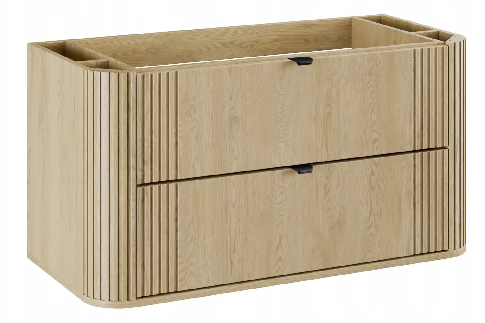 Zestaw OVALIA 100 cm Dąb Cremona ryflowany umywalka PURE czarne uchwyty